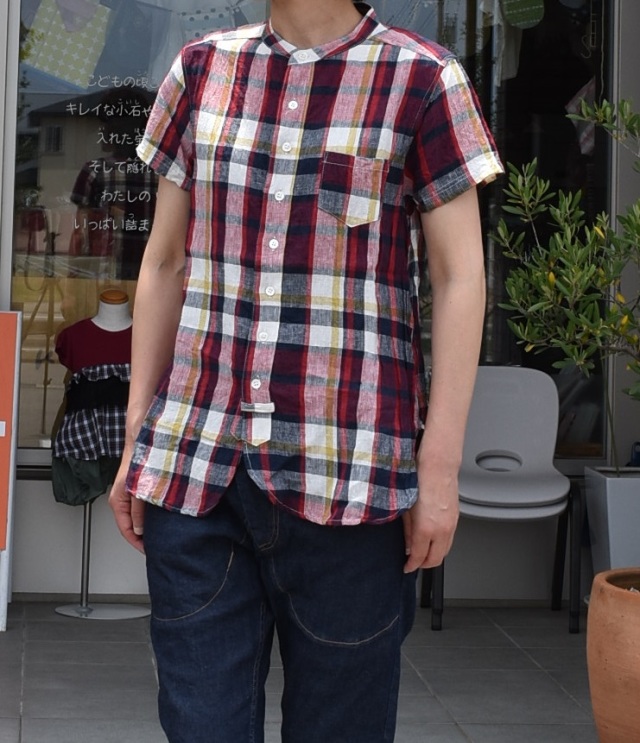 【70%OFF】7th GATE  ビッグマドラスリネンスタンダードカラーショートスリーブシャツ（レッド） #PACIFIC PARK STORE_7th GATE