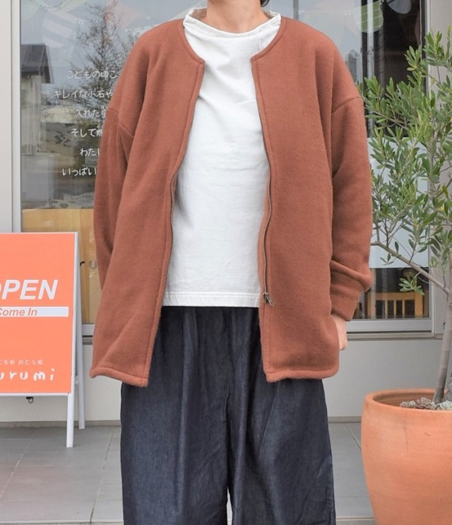 【50%OFF】prit　パイルジャーマン起毛ノーカラーZIPラウンドヘムカーディガン（ブラウン） #大人冬アウター