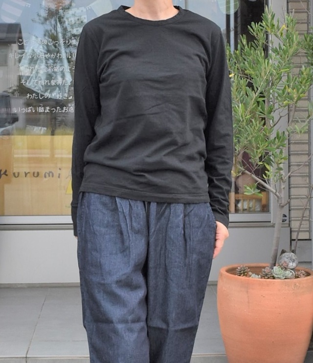 【30%OFF】prit　30/1リサイクルムラ糸天竺 クルーネック（ブラック）