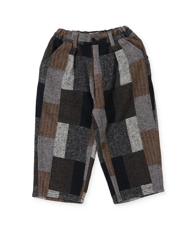 DENIM DUNGAREE 　パッチワーク 起毛 チェック パンツ　グレー（105～125センチ） 22580620