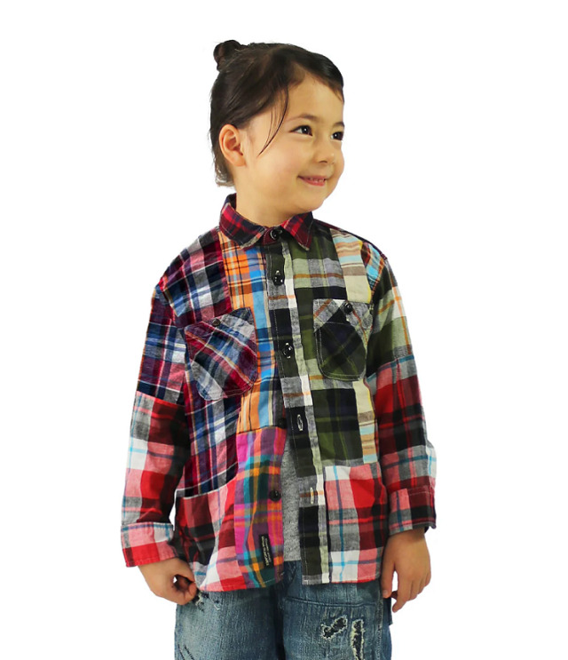 DENIM DUNGAREE ムラチェック クレイジー シャツ クレイジー1(105~135センチ) 22620101