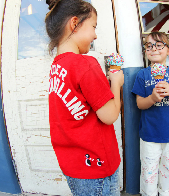 DENIM DUNGAREE　天竺 FIRST PENNIE TEE　ダークレッド（135センチ）  22620400