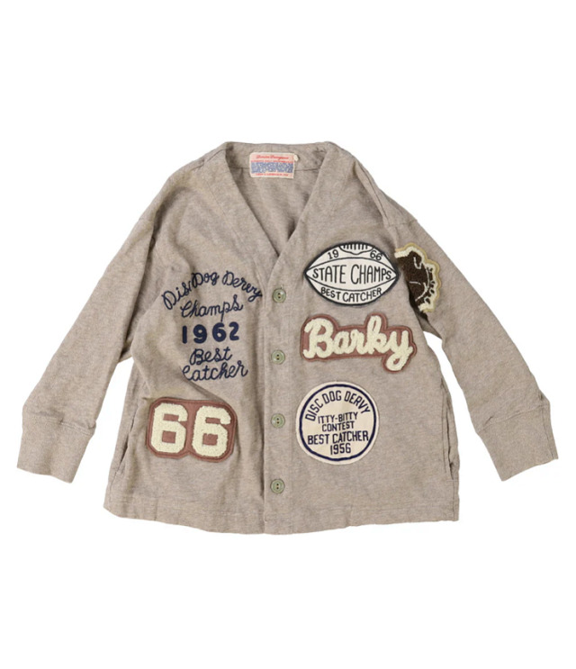 DENIM DUNGAREE　天竺 ワッペン カーディガン　 ライトブラウン（105～125センチ）  22620412