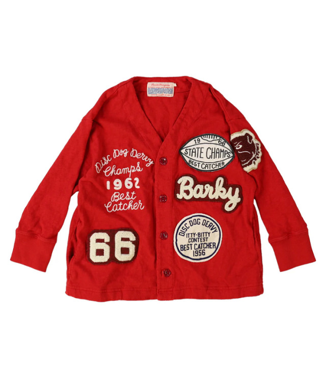 DENIM DUNGAREE　天竺 ワッペン カーディガン　ダークレッド（105～125センチ）  22620412