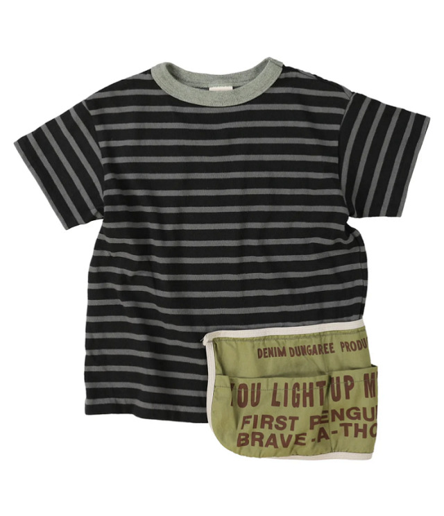 DENIM DUNGAREE　ボーダー 天竺 BARKYS  エプロン付き TEE　チャコール（レディース）  22620433