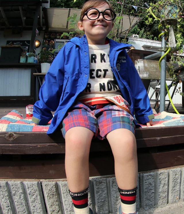 DENIM DUNGAREE 二重織 パッチワーク ショートパンツ レッド(115、125センチ) 22620605