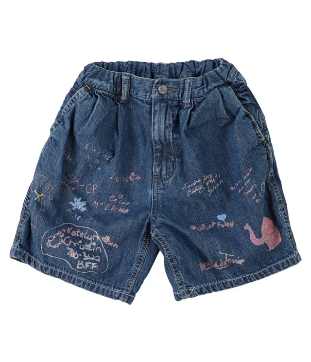 DENIM DUNGAREE　8OZ デニム ラクガキ ショートパンツ　ブルー（105～125センチ）  22620623