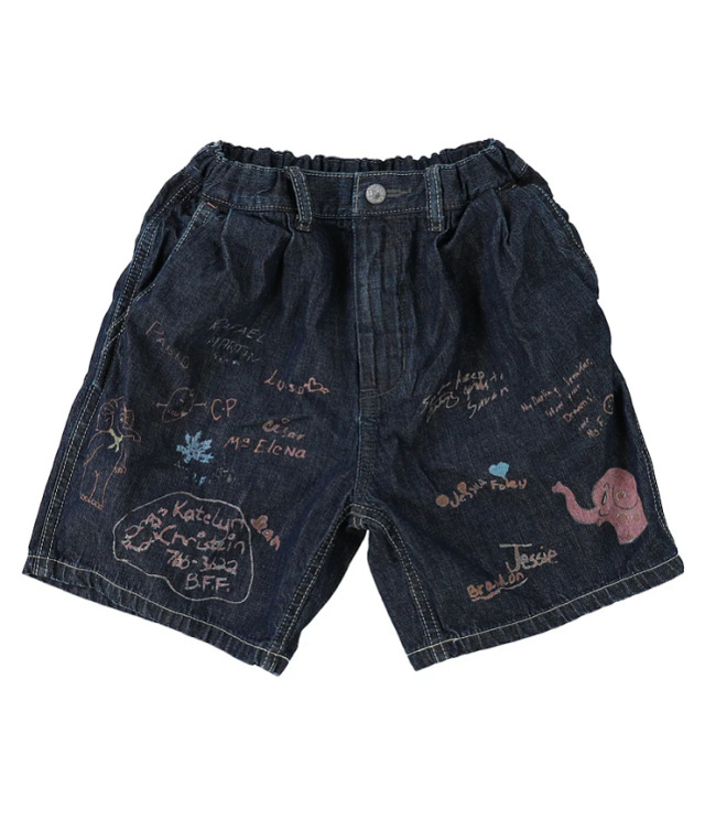 DENIM DUNGAREE　8OZ デニム ラクガキ ショートパンツ　ネイビー（105～125センチ）  22620623
