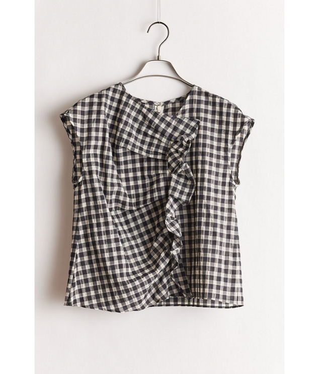 STELLA CIFFON　Shizuru check frill top（ホワイト/ブラック） ST2-25402B