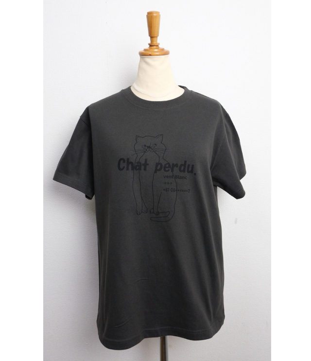 vent blanc　“Chat perdu” PRINT-TEE（チャコール/ブラック）VC261835