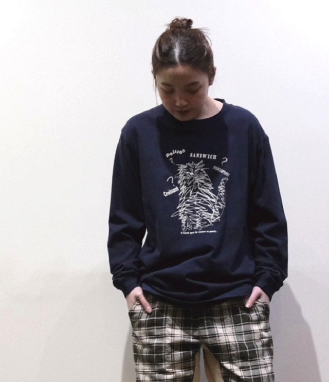 vent blanc　5.6OZ “Chant design” ロングプリントTシャツ（ネイビー）VC263866