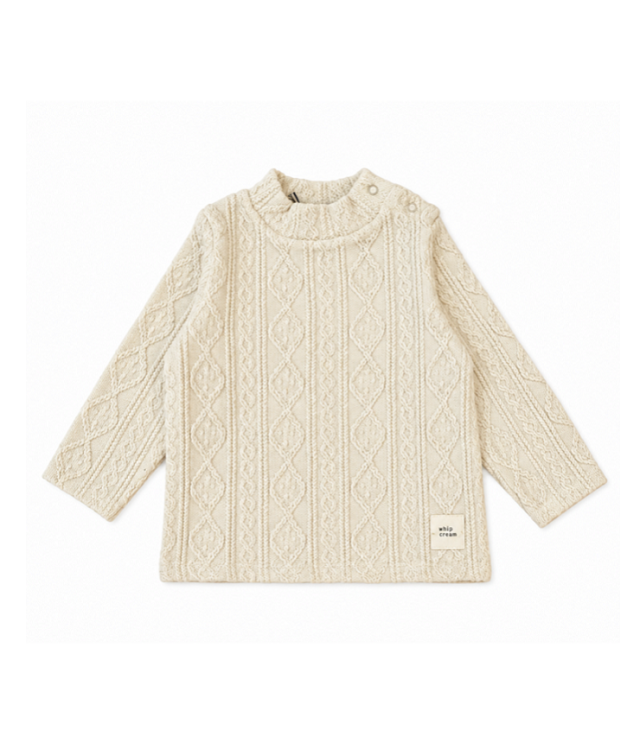 WHIP CREAM 　ケーブルニット ハイネッ クTシャツ　オフホワイト（80センチ） 344015 #WHIP CREAM_Creme Chantilly