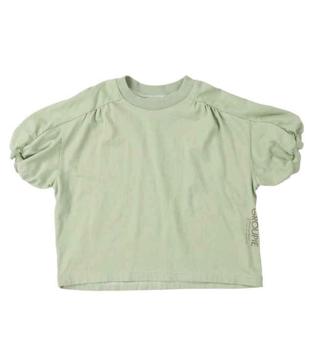 【50%OFF】GROOVY COLORS　天竺 ギャザースリーブ Tシャツ　カーキ（100～120、140センチ）