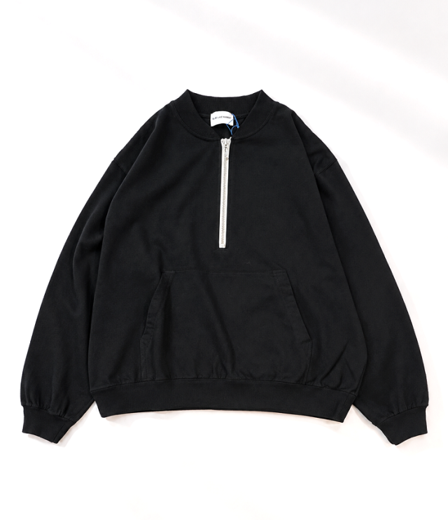 BLUE LAKE MARKET 17/-BD天竺 ハーフジップ プルオーバー(ブラック) B-532012