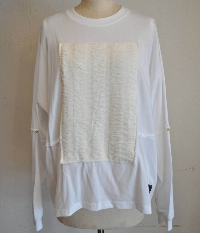 REHERSALL　シャーリング パネル ロンTEE（ホワイト） WT-1132