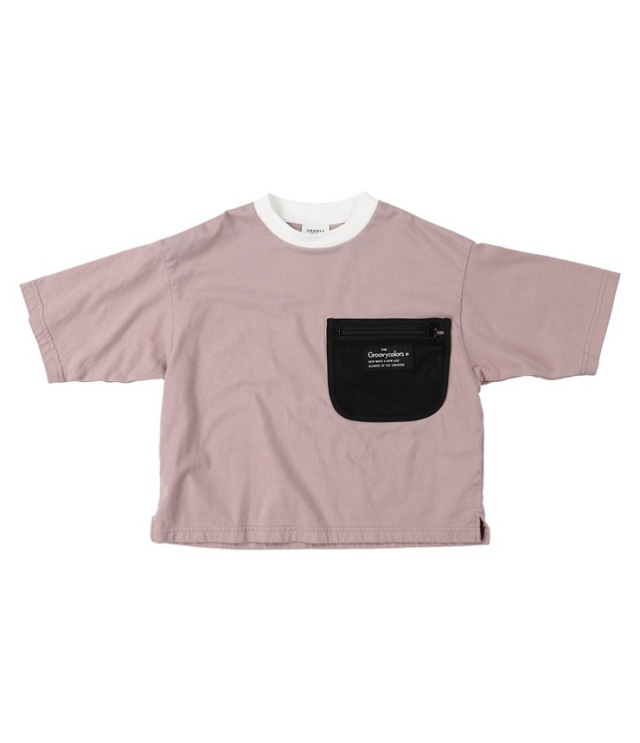 【50%OFF】GROOVY COLORS　天竺 ワイドシルエット ポケットTee　ピンク（100、120センチ）