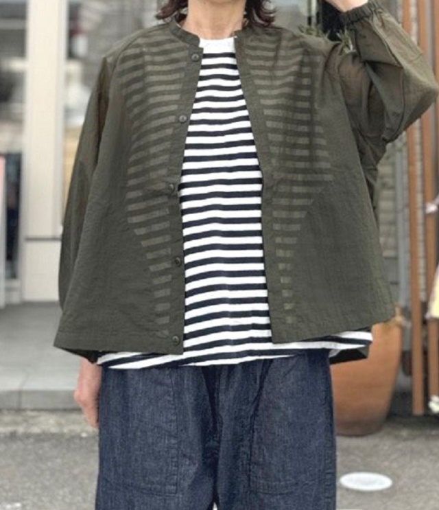 prit　ナイロンシアーペーパー リップストップ 裾ヒモ コクーン ブルゾン（オリーブ） P82600