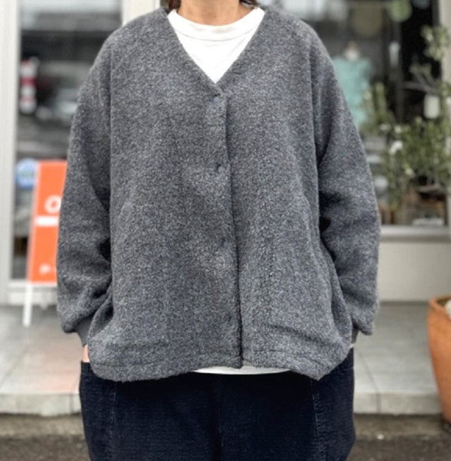 【20%OFF】Sabbatum　リサイクル紡毛パイル ラグラン PK ジャケット（チャコール） SA-36705