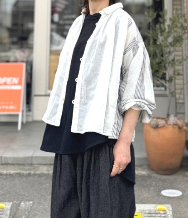 ESTROISLOSE コットンガーゼ ストライプ刺繍 ブラウス(アイボリー)EB26124