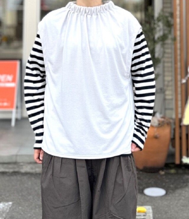 【40%OFF】prit　20/1マルーデコットン天竺 ゴムギャザー スリーブレス プルオーバー（ライトグレー） P91545