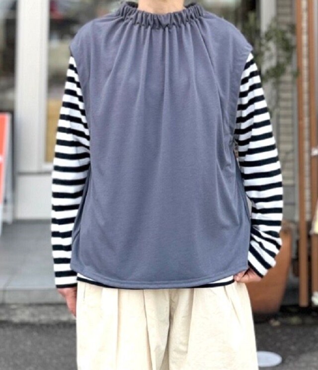 【40%OFF】prit　20/1マルーデコットン天竺 ゴムギャザー スリーブレス プルオーバー（チャコール） P91545