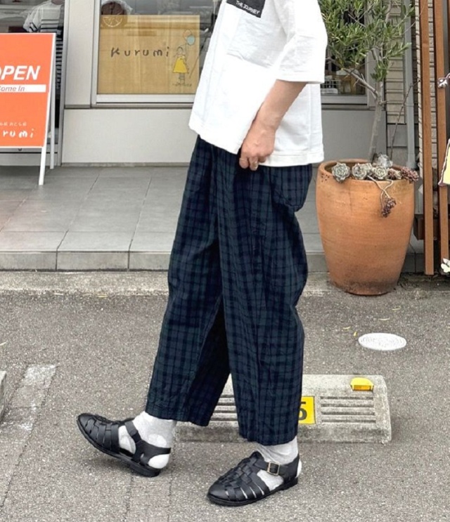 BLUE LAKE MARKET　オーガニックチェック スラッシュPK イージーパンツ（グリーン） B-508007