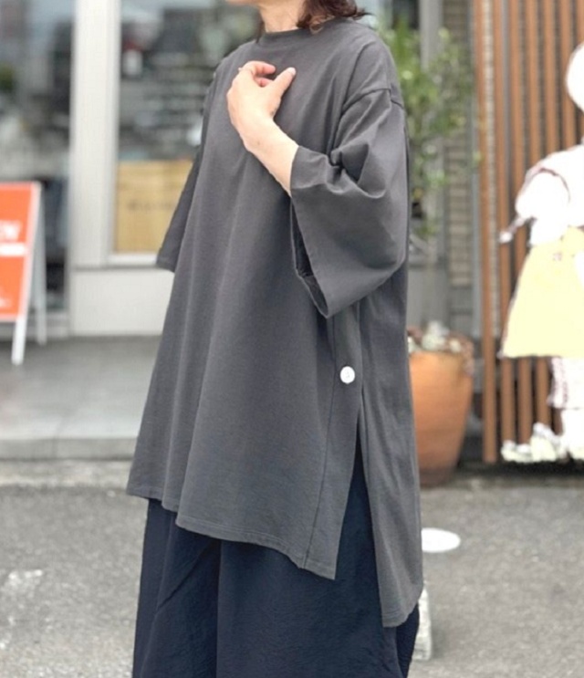 euphoric　Side Button T-shirt サイドボタンＴシャツ（チャコール） EU-CT6205