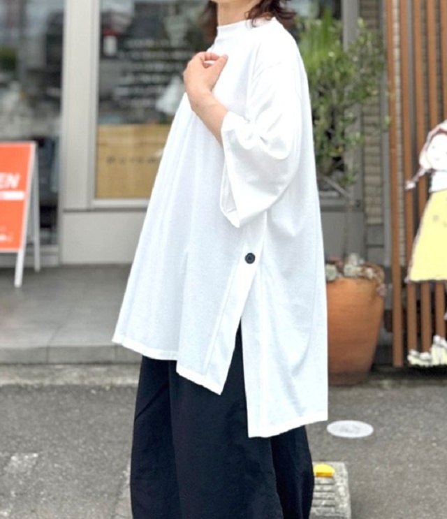 euphoric　Side Button T-shirt サイドボタンＴシャツ（ホワイト） EU-CT6205