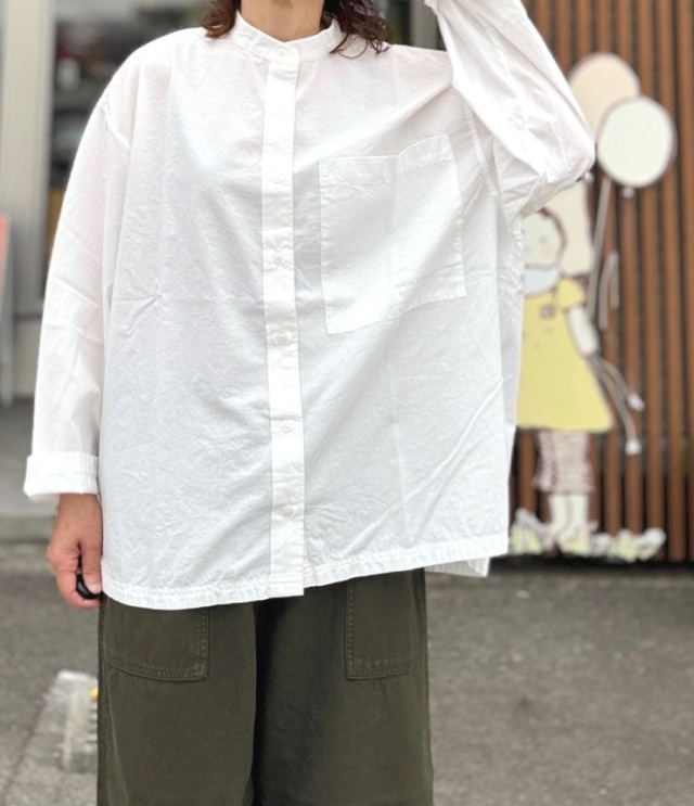 SETTEN 50/-ブロード サイドスリット スタンドカラー シャツ(オフホワイト) SET-3083