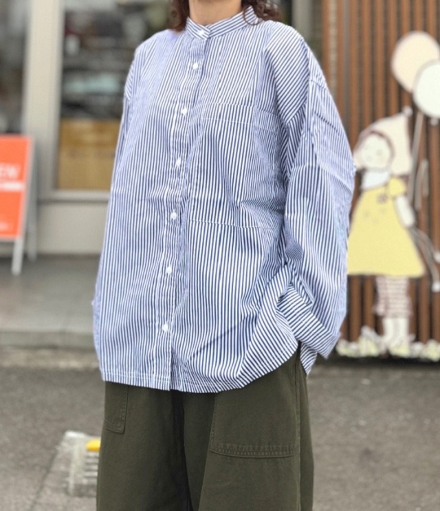 SETTEN 50/-ブロード サイドスリット スタンドカラー シャツ(ストライプ) SET-3083