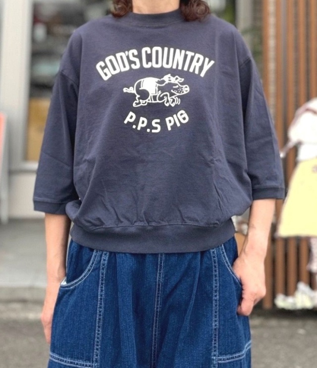PACIFIC PARK STORE  17/1BD天竺 プリント リブ  Tee “GOD'S COUNTRY”（チャコール） PPS-28283  #PACIFIC PARK STORE_7th GATE