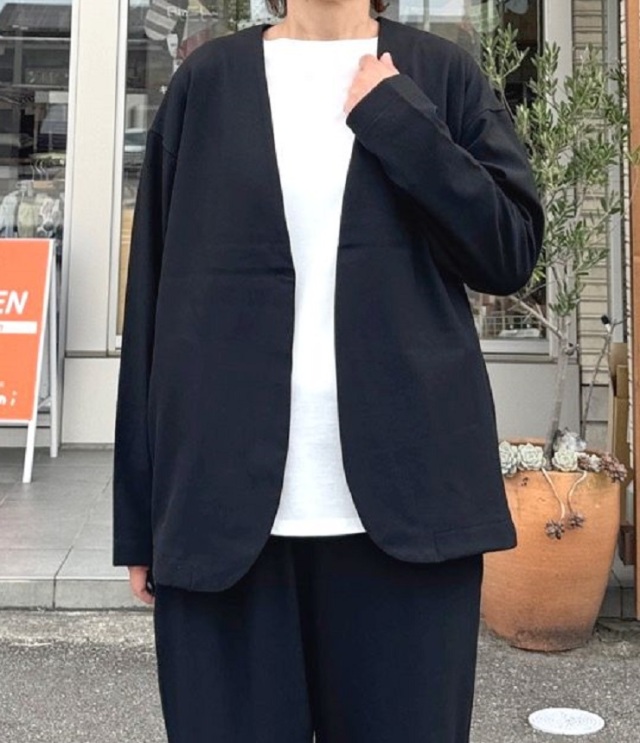 prit  30/2ツイルストレッチ 裏起毛 トッパー カーディガン(クロ) P80638