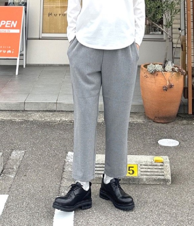 prit   30/2ツイルストレッチ 裏起毛 テーパード イージーパンツ(グレー) P70621