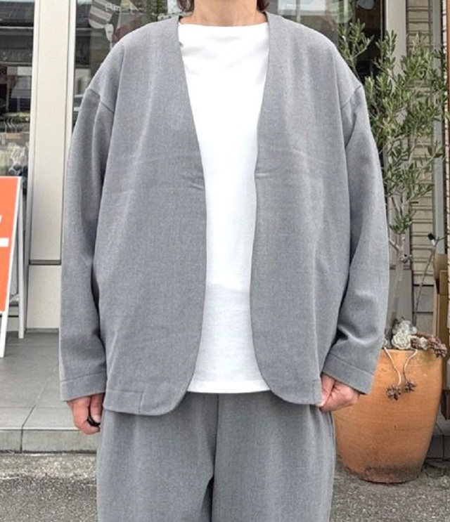 prit  30/2ツイルストレッチ 裏起毛 トッパー カーディガン(グレー) P80638