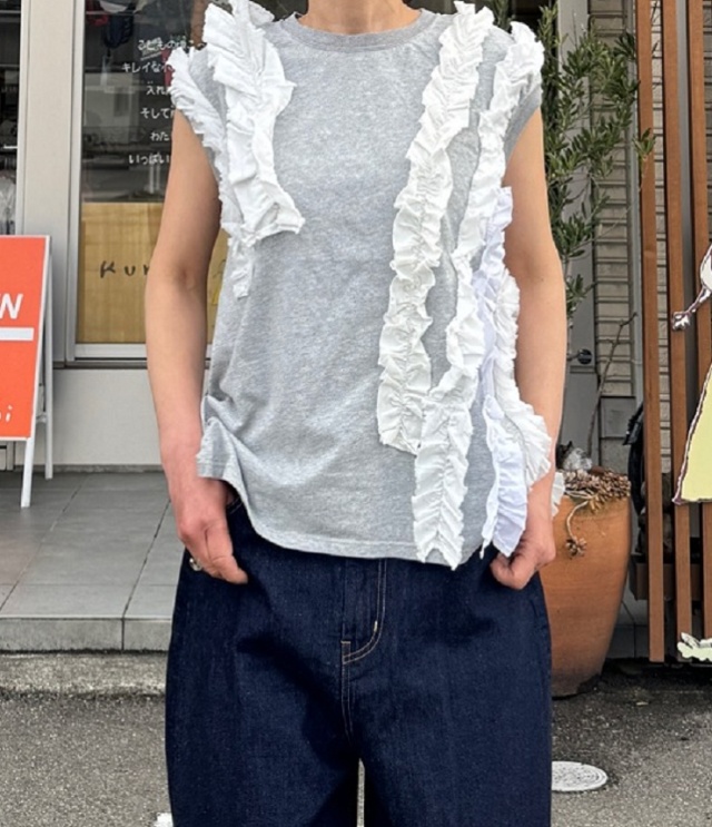 【30%OFF】Go To Hollywood　ビンテージ天竺 フリフリ ノースリーブ TEE　グレー（レディース） 32520403