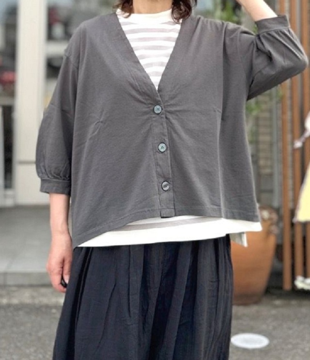 Sabbatum　30/-BD天竺 Vネック カーディガン（チャコール） SA-37120