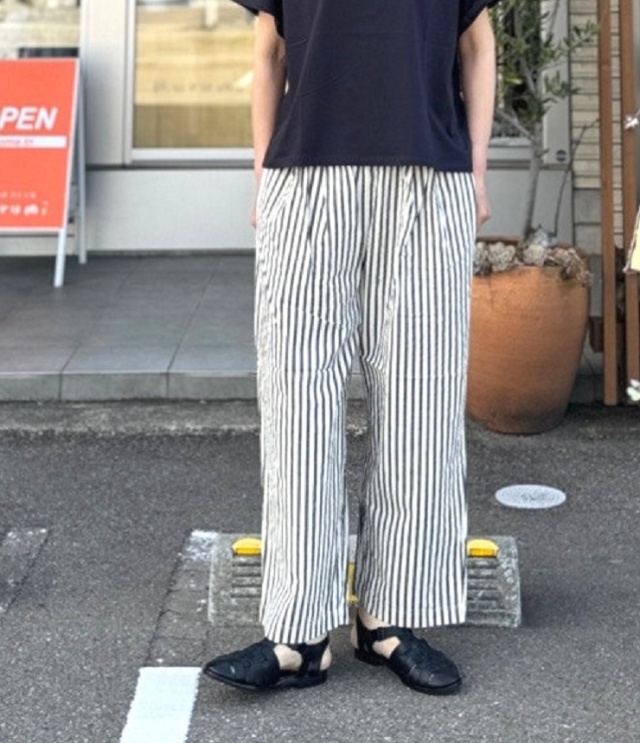 prit　20/1コットンリネン ストライププリント タックイージー パンツ（グレー） P72600