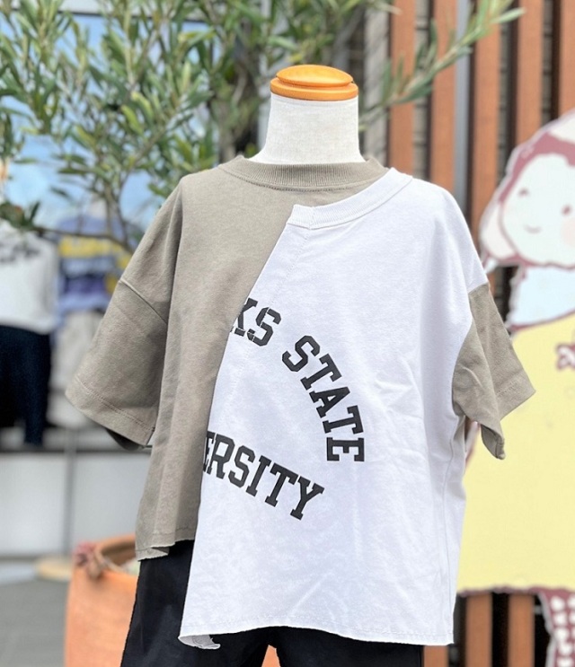 【50％OFF】NEEDLE WORKS　リメイク風 BIG Tシャツ　カーキ（100、120、130センチ）