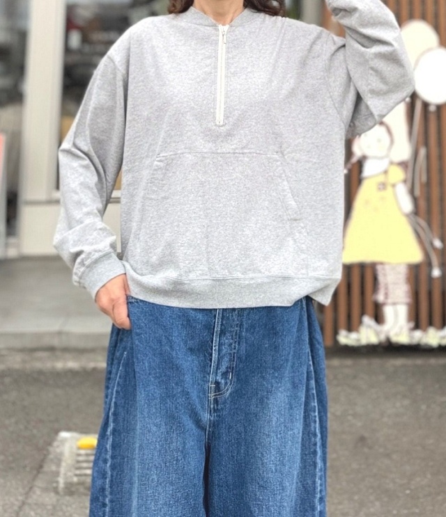 BLUE LAKE MARKET 17/-BD天竺 ハーフジップ プルオーバー(ヘザーグレー) B-532012