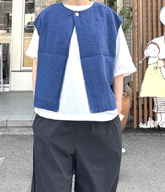 Pantation プランテーション　リバーシブル　濃紺麻混ベスト　サイズM Plantation プランテーション/WOMEN'S Tops/ベスト(価格(高い順