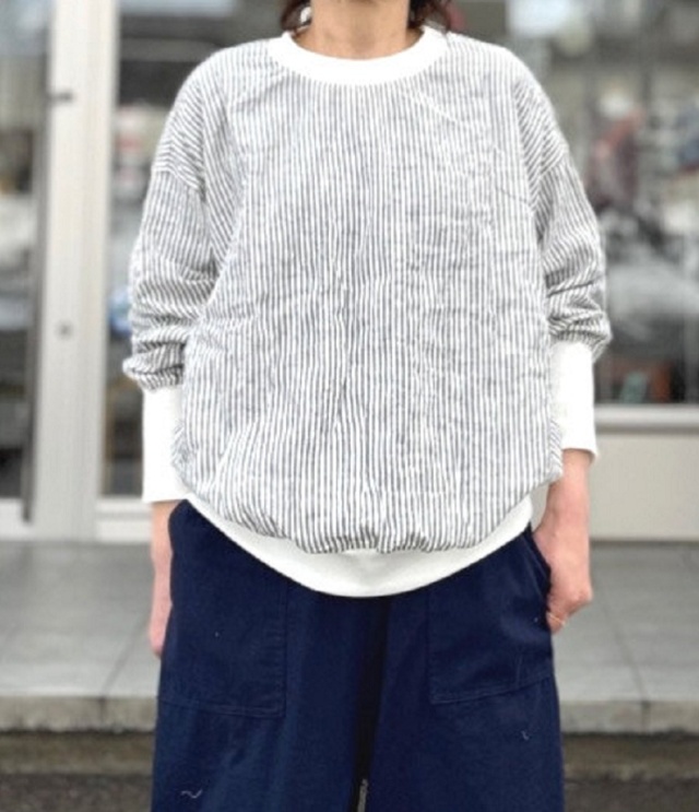 toujours ensemble   長袖クルーネック ブラウジング プルオーバー（ストライプチャコール） TJ1437 #chloro sister_toujours ensemble