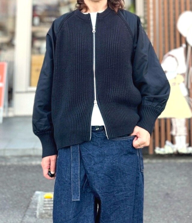 mao made 異素材ドッキング ボリュームスリーブ ジャケット(ブラックー×ブラック)641142 #秋のアウター