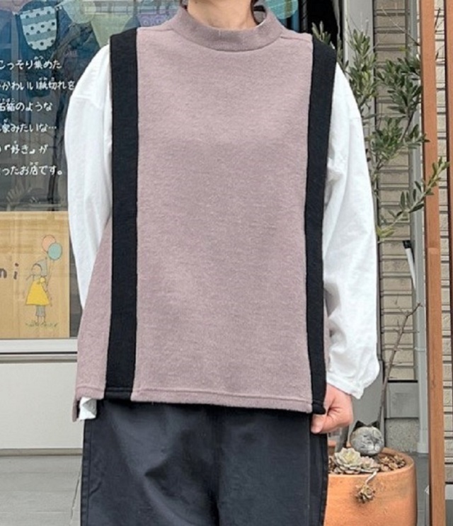 【50％OFF】toujours ensemble　ウールリング Wフェイス 立ち衿 ボックス プルベスト（ベージュグレー×ブラック） #chloro sister_toujours ensemble