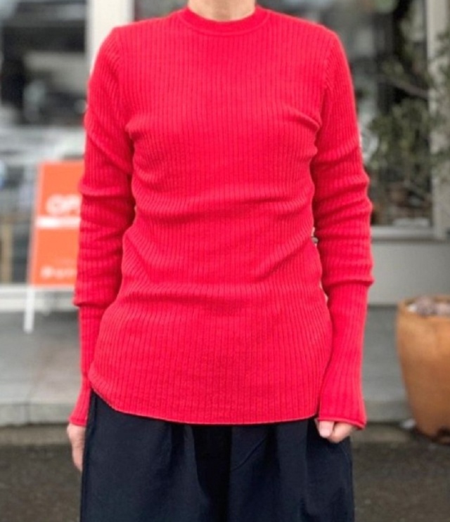 【40%OFF】mao made　ミドルリブ クルーネック プルオーバー（レッドオレンジ） 511101