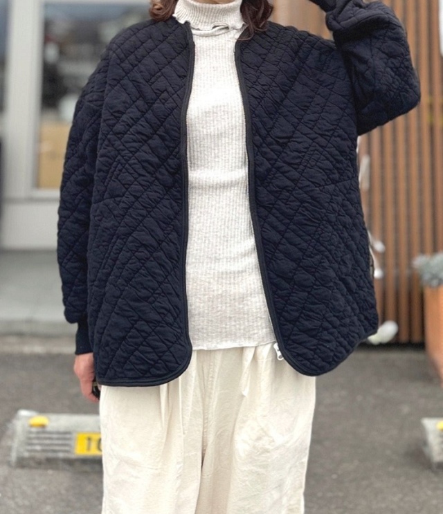 prit　シュリンクキルト VネックZIP カーディガン（クロ） P90701  #秋のアウター