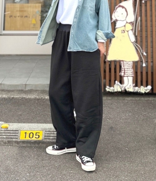 toujours ensemble   30/10セントラルタンブラー起毛 ウエストリブ ペグトップパンツ（チャコール） TJ7517 #chloro sister_toujours ensemble