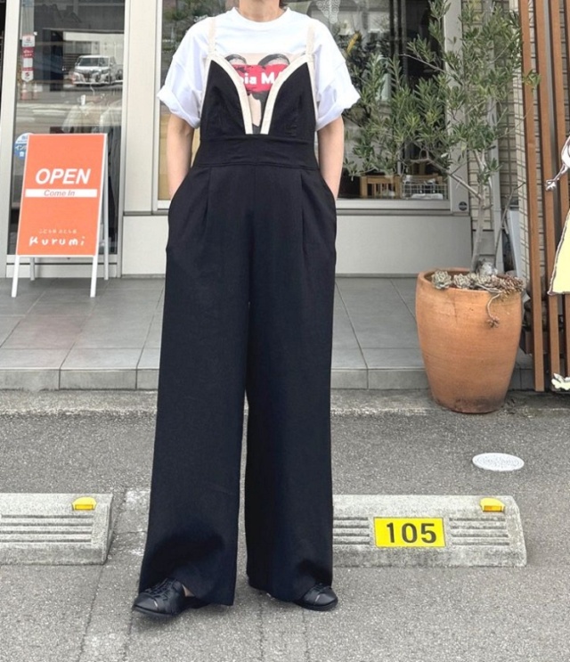 THOMAS MAGPIE ブラックオールインワン Mサイズサロペットつなぎ THOMAS MAGPIE リネンサロペット（ブラック）