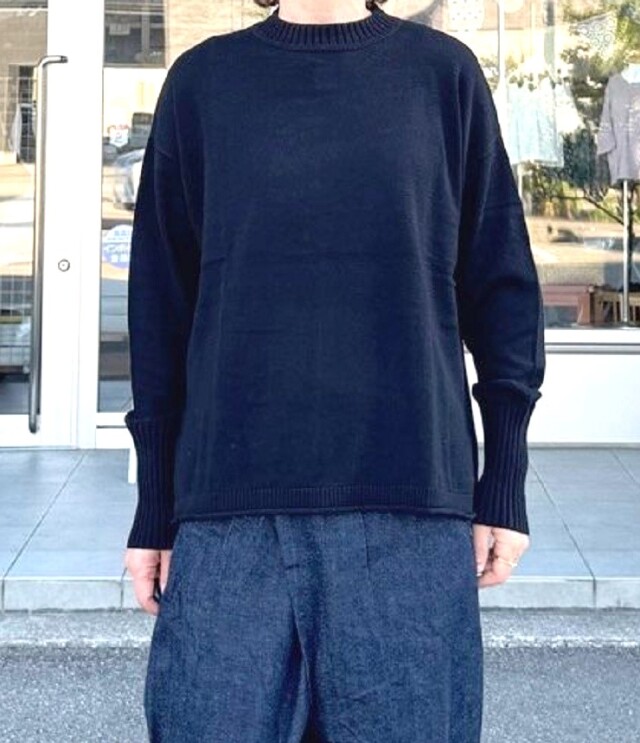 mao made　新登場！異ゲージ リブ クルーネック プルオーバー（ブラック） 541107