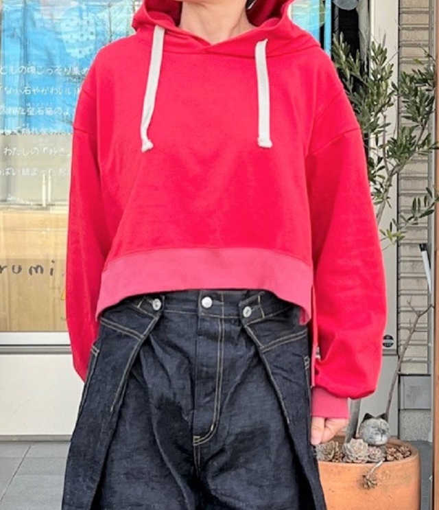 【50％OFF】chloro sister　16/2BD天竺 ショートプル パーカー（レッド） #chloro sister_toujours ensemble
