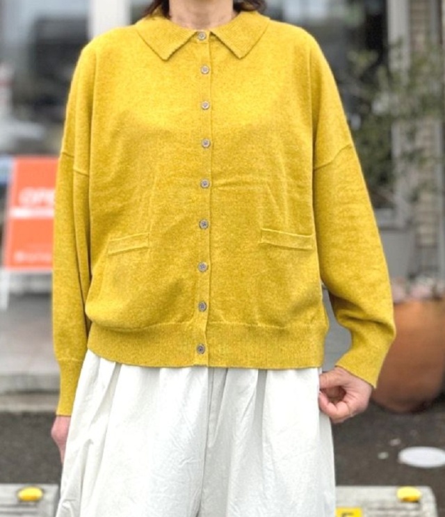 mao made　ゆったりサイズの 衿付き カーディガン（イエロー）611111